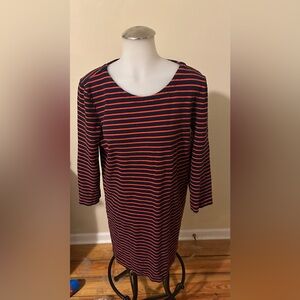 J. Crew Navy and Red Striped Long Sleeve Dress